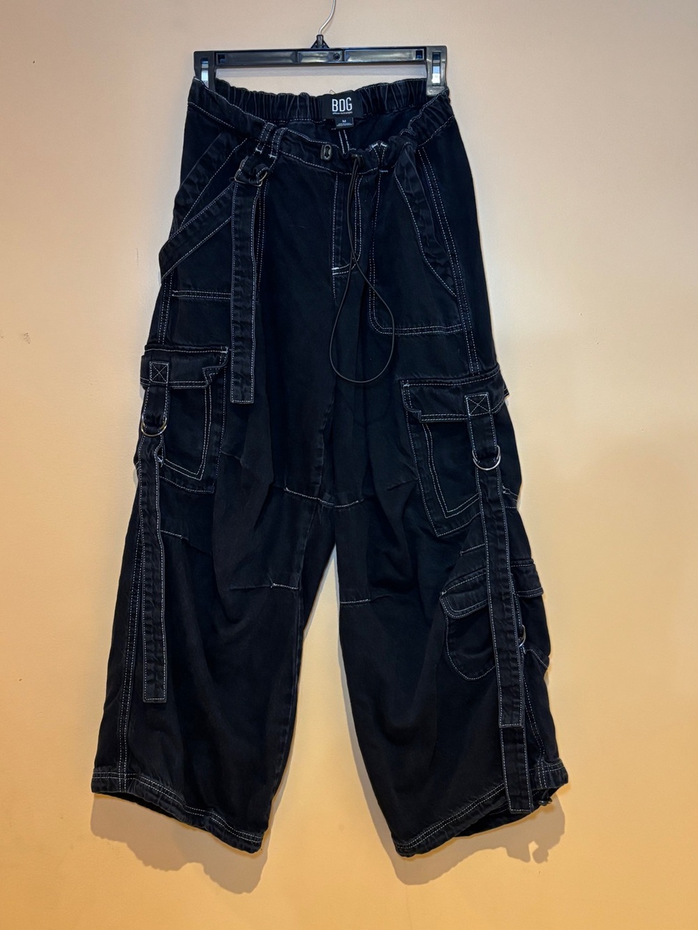 BDG Black Wide-Leg Cargo Pants with Strap & D-Ring Details